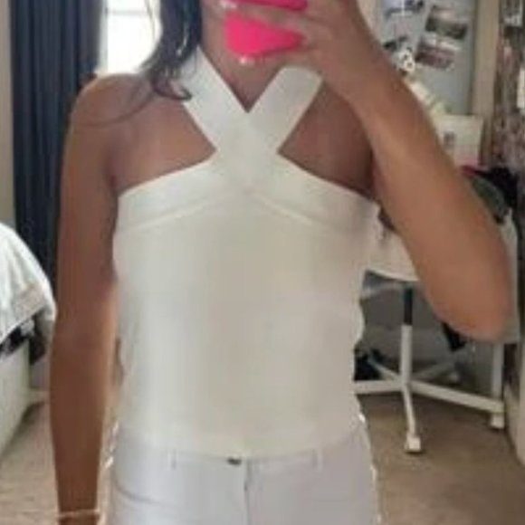 white ribbed knit cropped tank top - Picture 7 of 8